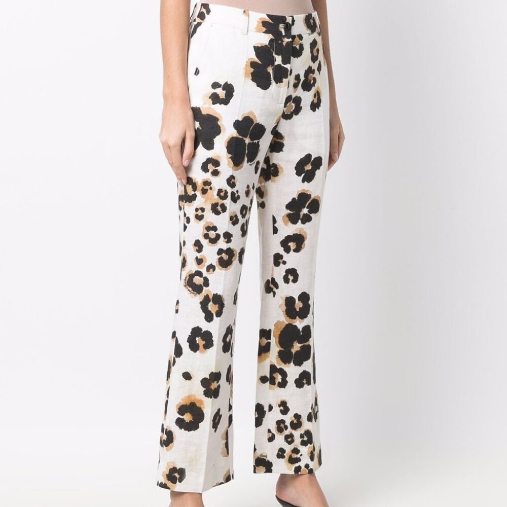 Boutique Moschino Leopard-Print Trousers - 100% Linen size 6